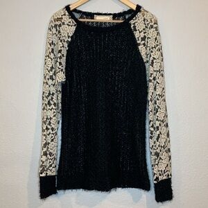 Anthropologie A’Reve long sleeve eyelash sweater with lace sleeves L